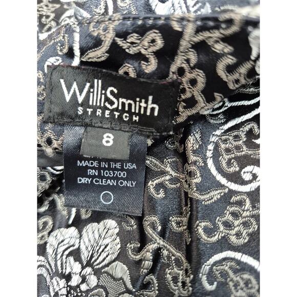Vtg Willi Smith Pants Black Silver Damask Floral Boot Cut Zip Back Flat Front 8 - Picture 3 of 5